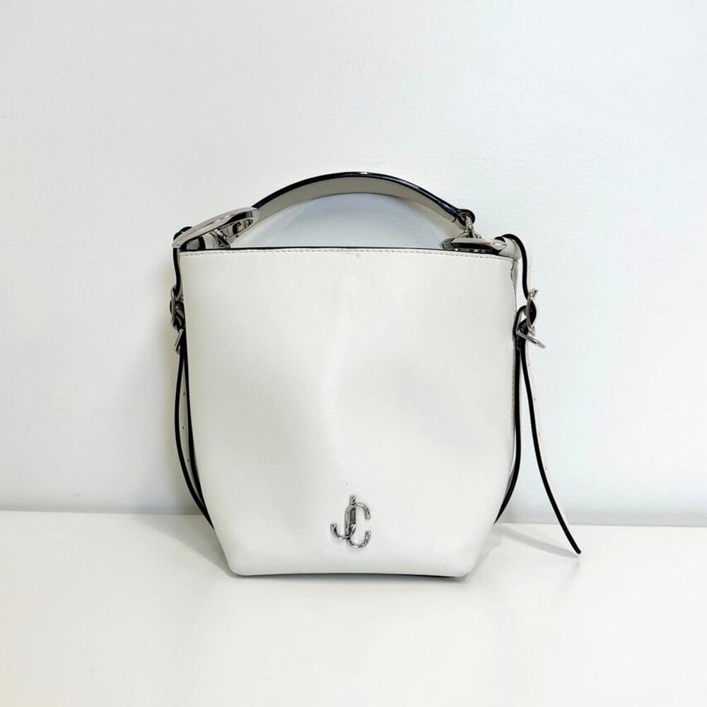 JIMMY CHOO White Leather Bucket Bag